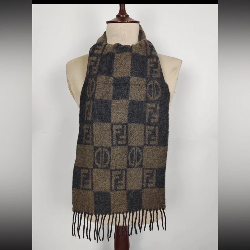 100% Authentic Fendi Men's Black and Brown Logo Scarf